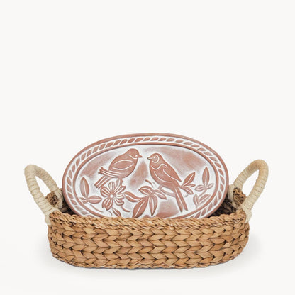 Oval Handmade Bread Warmer & Wicker Basket - Lovebirds