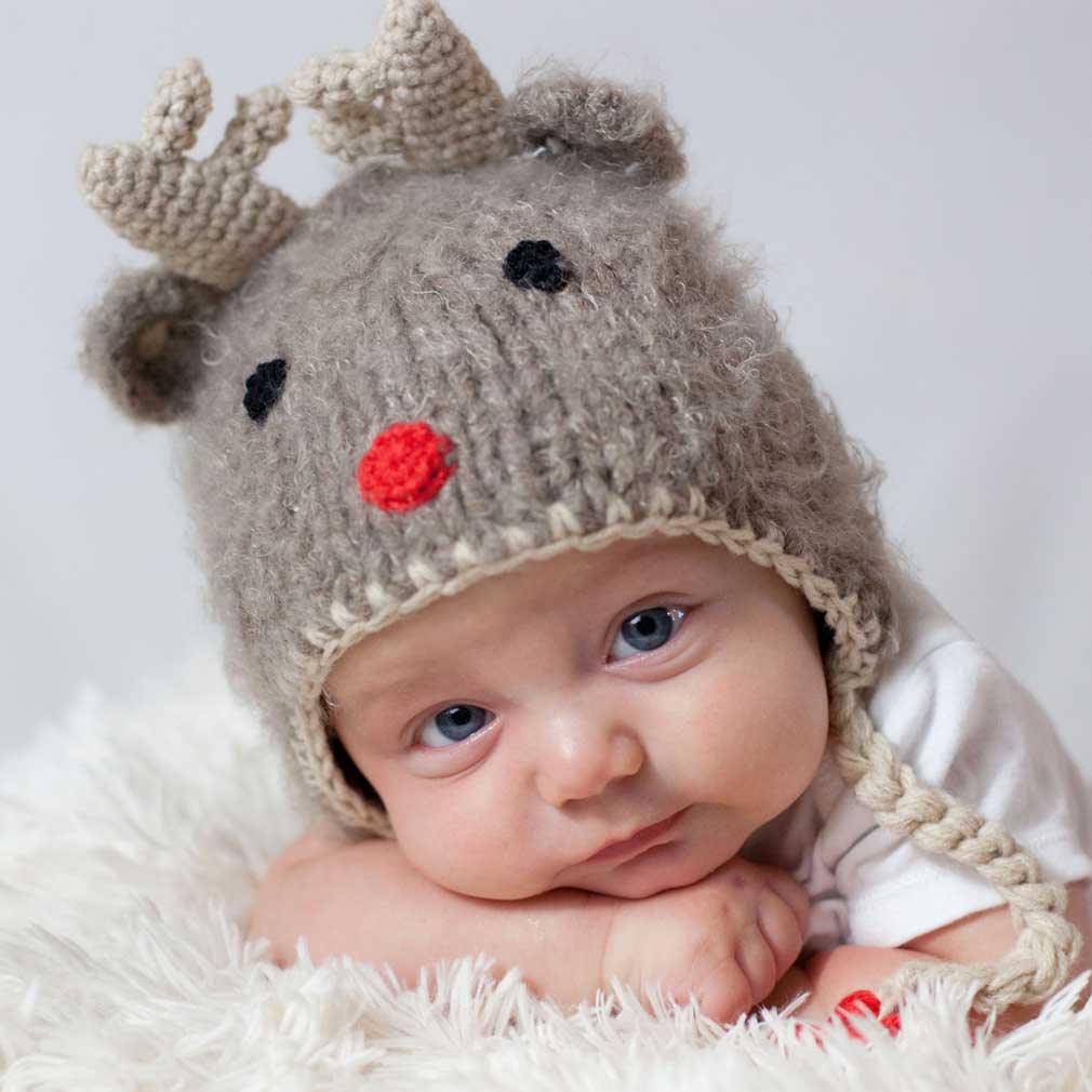 Knit Beanie Hat for Kids - Rudolph the Reindeer