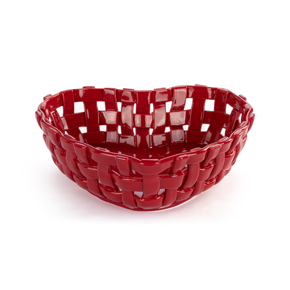 Ceramic Red Heart Bread Basket with Towel