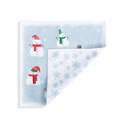 Absorbent Double Sided Dishcloths Set - Blue Snowmen