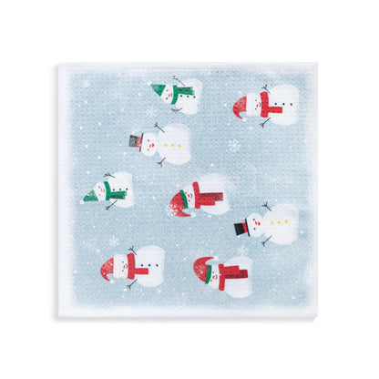 Absorbent Double Sided Dishcloths Set - Blue Snowmen
