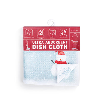 Absorbent Double Sided Dishcloths Set - Blue Snowmen
