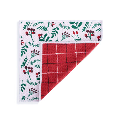 Absorbent Double Sided Dishcloths Set - Holly Plaid