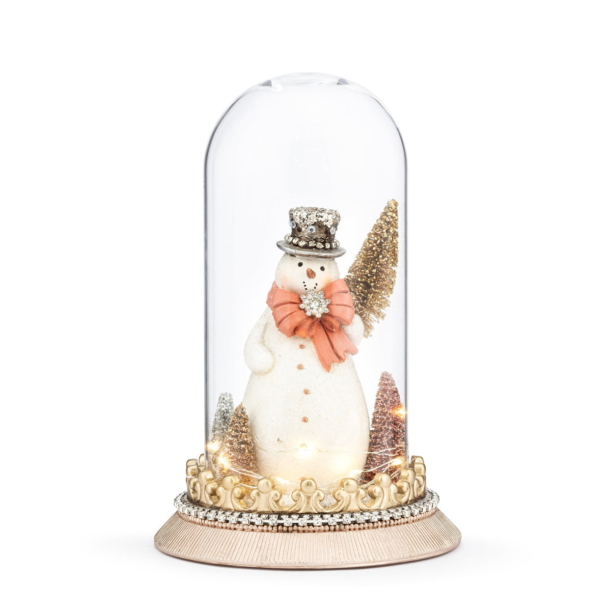 Sparkle Snowman with Trees Lit Cloche