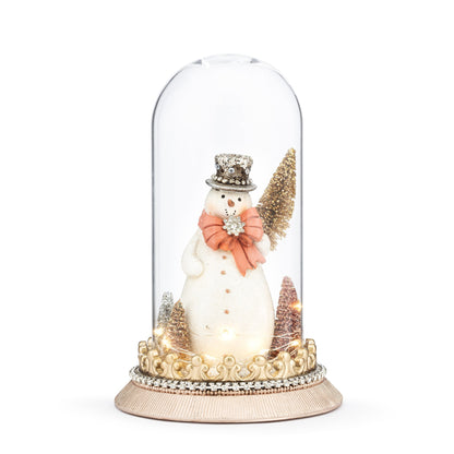 Sparkle Snowman with Trees Lit Cloche