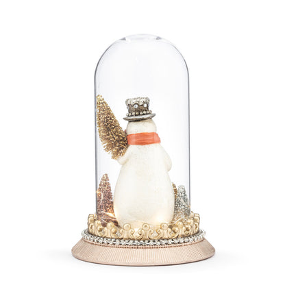 Sparkle Snowman with Trees Lit Cloche