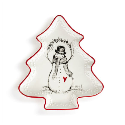 Snowman Heart Mini Ceramic Tree Shaped Dish