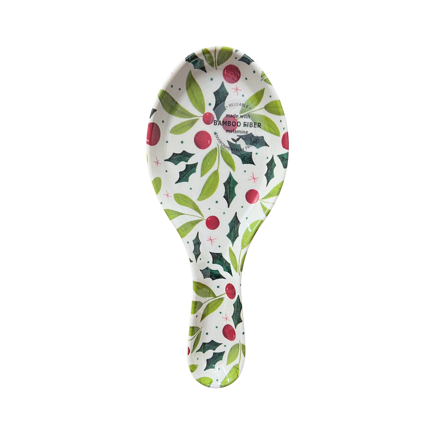 Holiday Bamboo Melamine Spoon Rest - Holly