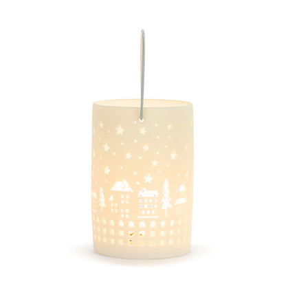 White LED Ceramic Holiday Village Scene Small Lantern