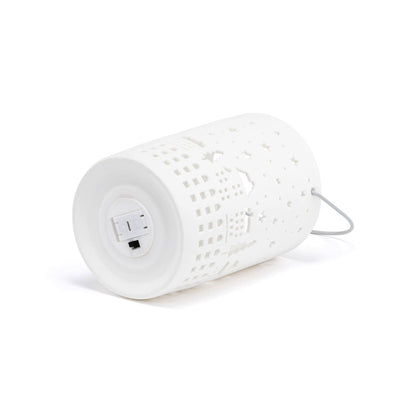 White LED Ceramic Holiday Village Scene Small Lantern
