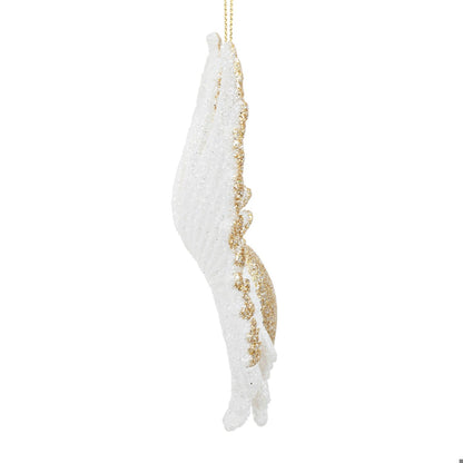White & Gold Angel Wing with Heart Ornament