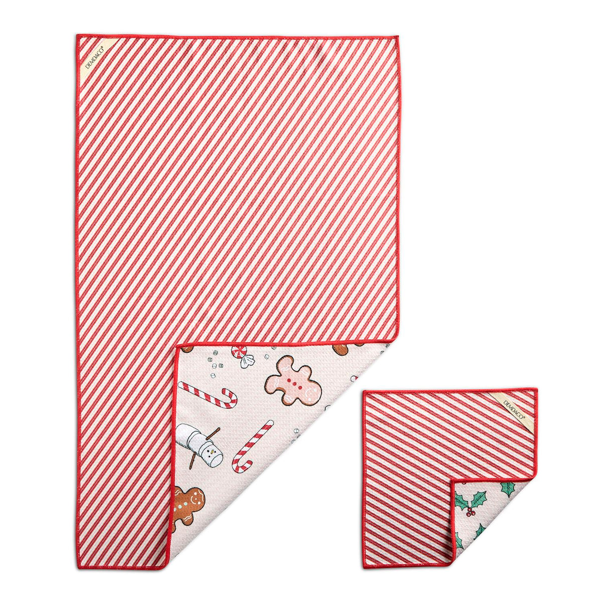 Pink & Red Holly Striped Absorbent Towel & Dish Cloth Set