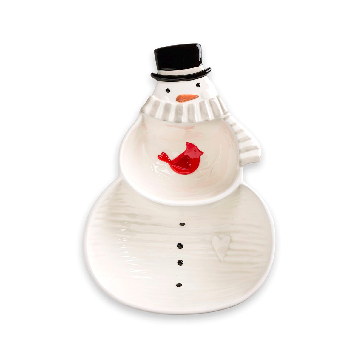 Snowman Cardinal Ceramic Divided Dish