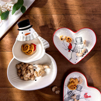 Snowman Cardinal Ceramic Divided Dish