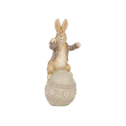 Brown Resin Musical Bunnies On Eggs