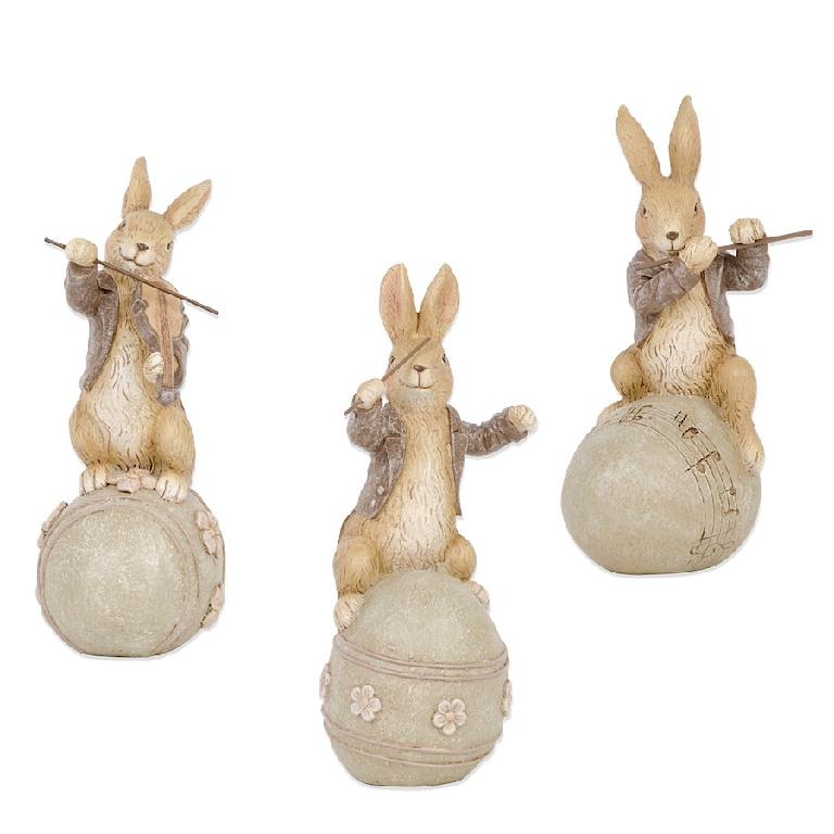 Brown Resin Musical Bunnies On Eggs