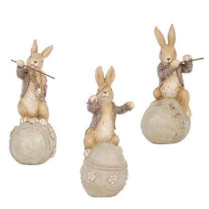 Brown Resin Musical Bunnies On Eggs