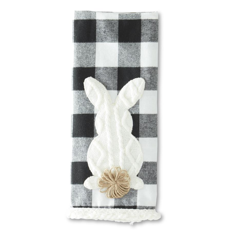 Black & White Check Bunny Pom Pom Towel