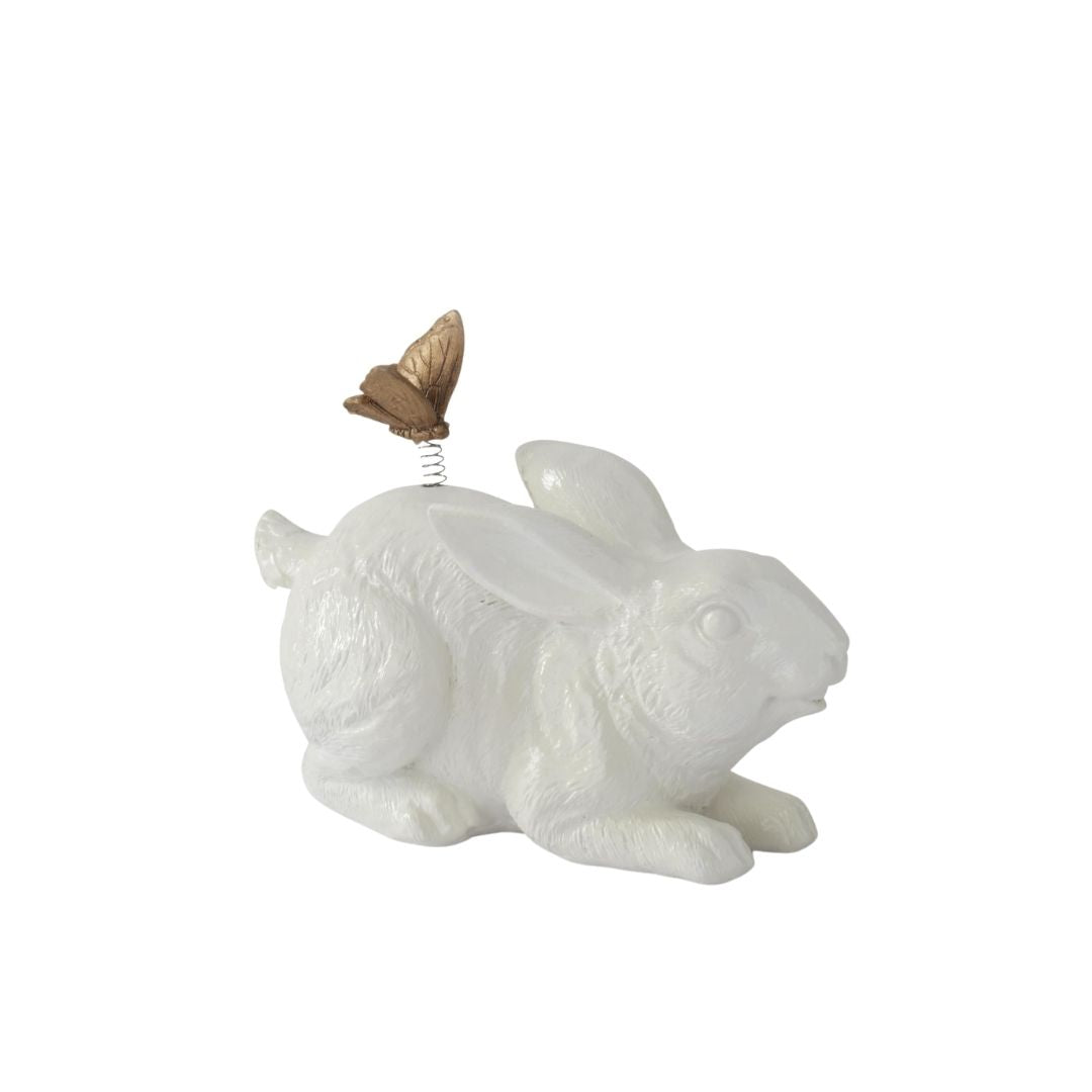 White Garden Rabbits & Gold Butterflies
