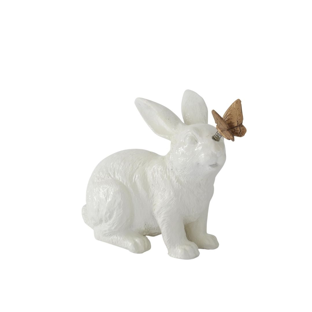 White Garden Rabbits & Gold Butterflies