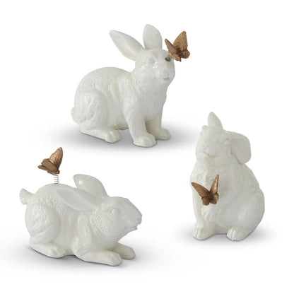 White Garden Rabbits & Gold Butterflies