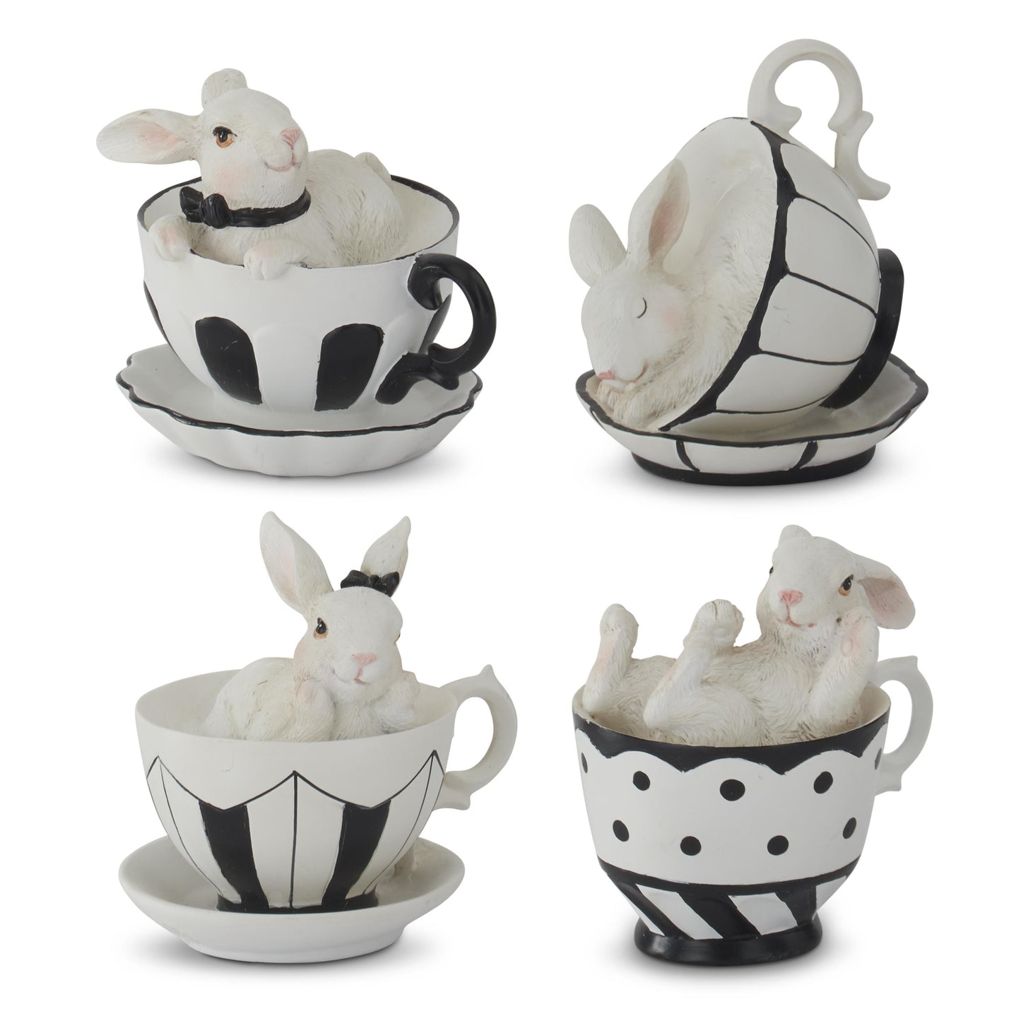 Decorative Bunnies In Black & White Teacups
