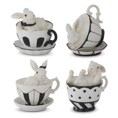Decorative Bunnies In Black & White Teacups