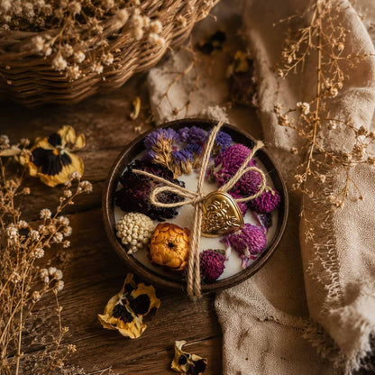 Wildflower Heart & Botanical Wooden Bowl Soy Candle