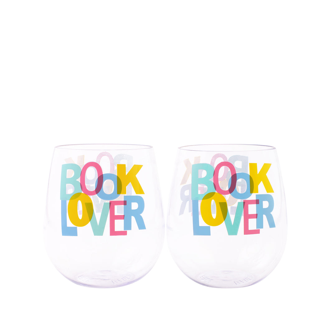 Acrylic Wine Glass Set - Book Lover