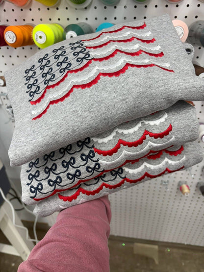Embroidered Scalloped American Flag Sweatshirt