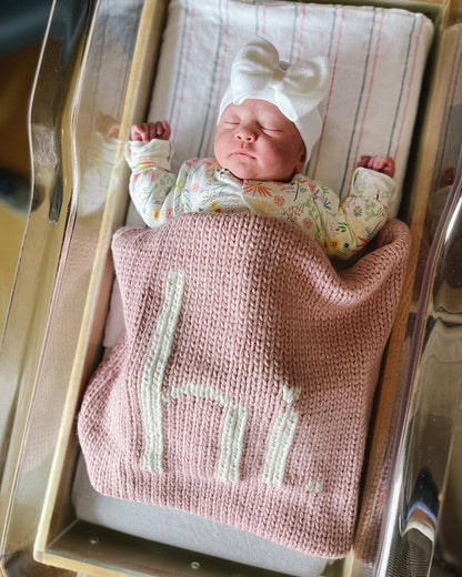 Hi Hand-Knit Baby Blanket - Rosy Pink