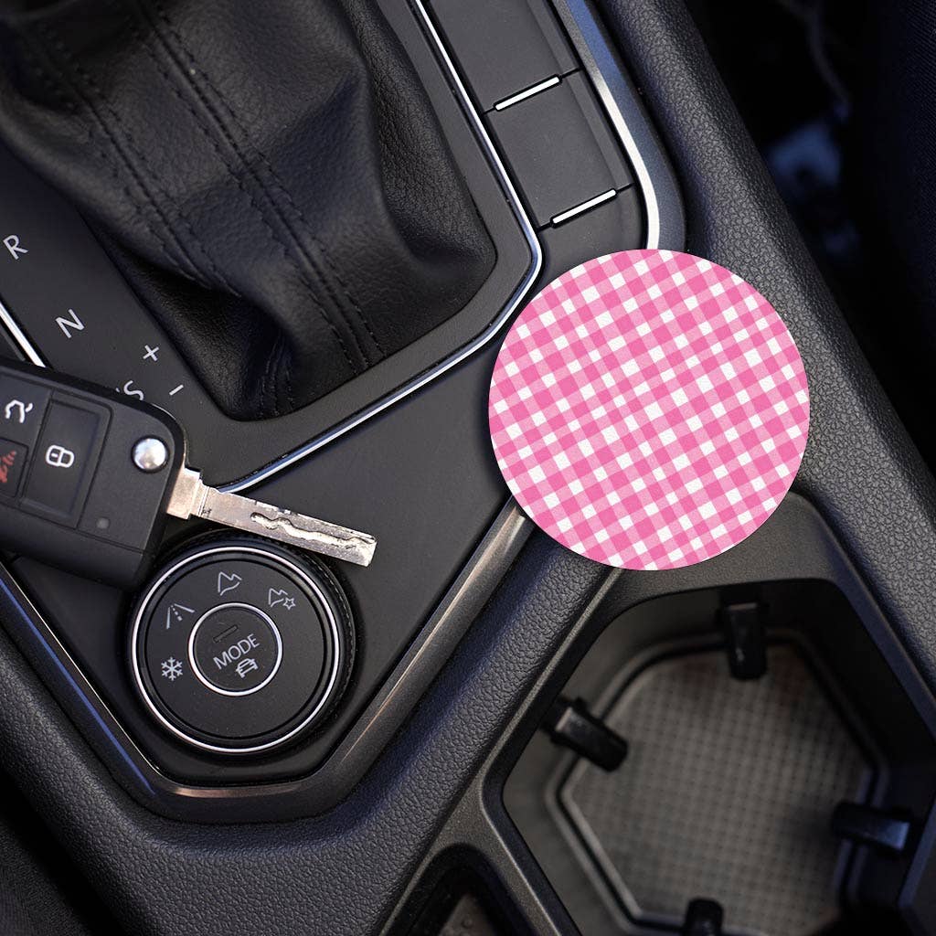 Pink Plaid Pattern Car Coaster