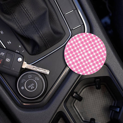 Pink Plaid Pattern Car Coaster