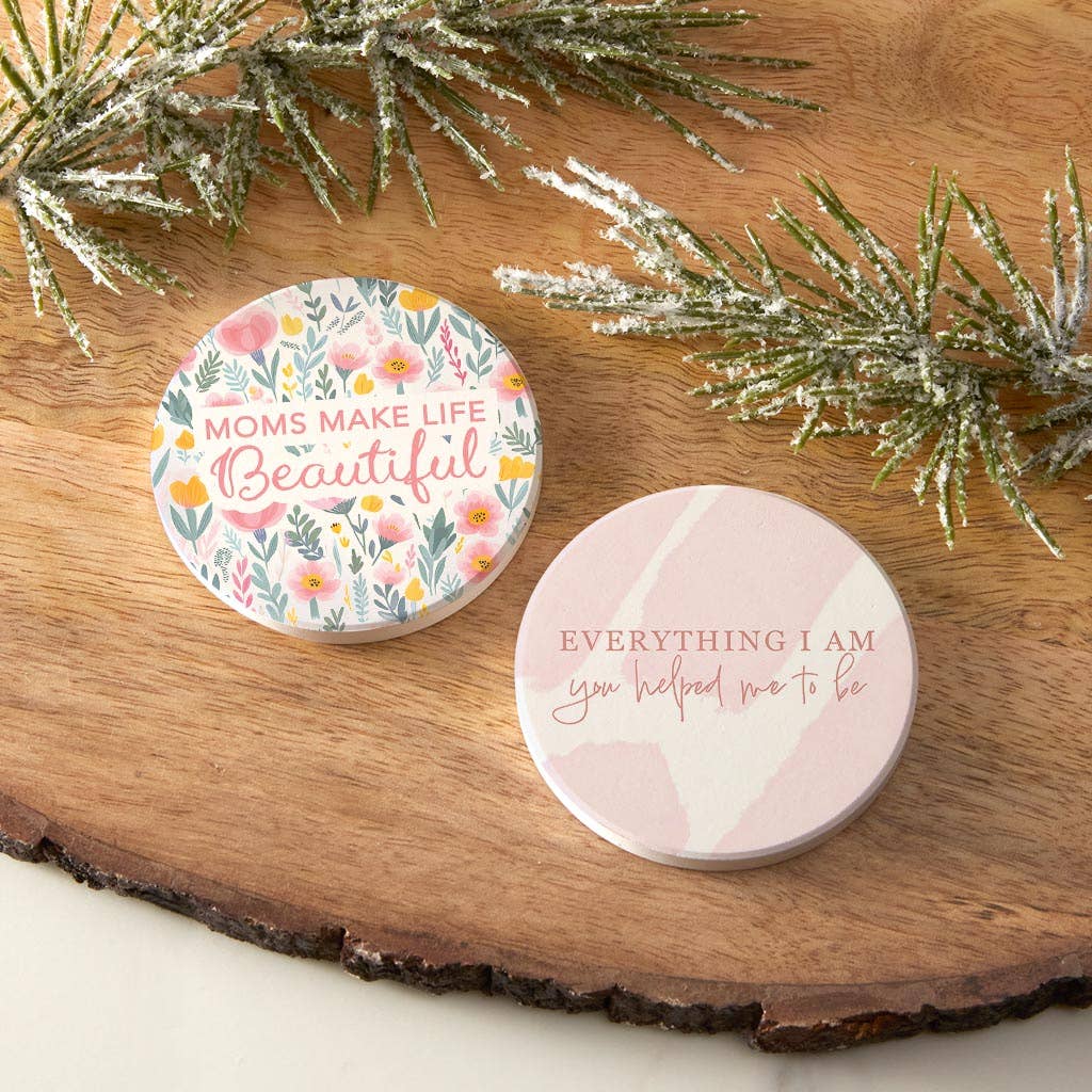 Floral Moms Make Life Beautiful Car Coaster Set