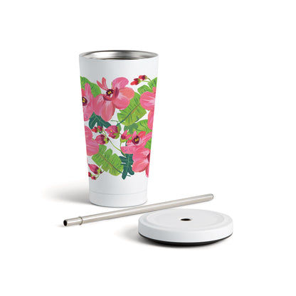 Tropical Floral Tumbler with Straw