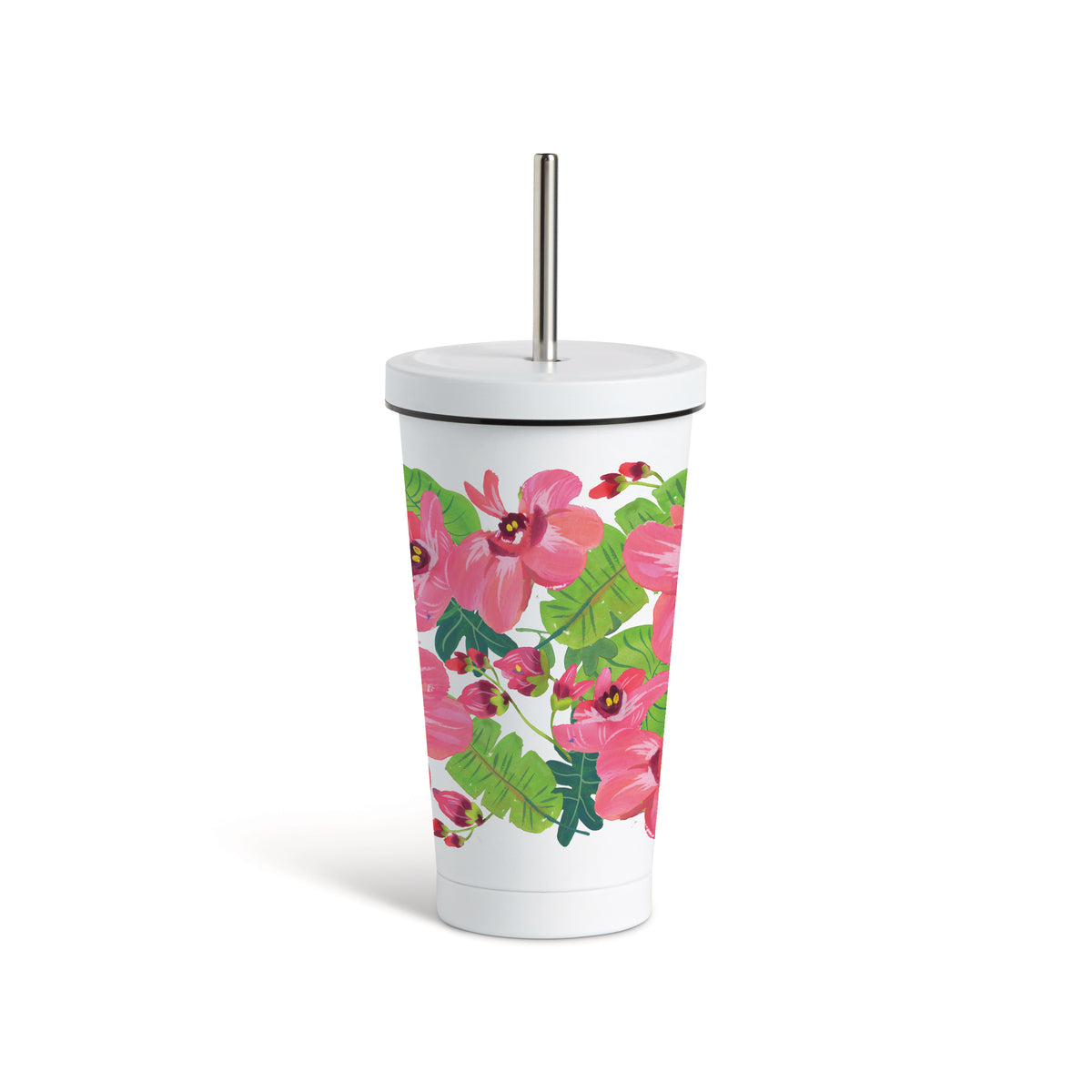 Tropical Floral Tumbler with Straw