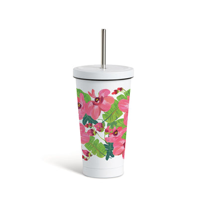 Tropical Floral Tumbler with Straw
