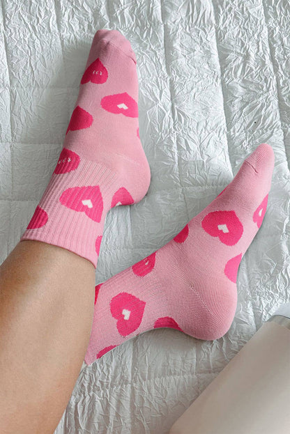 Valentine Heart Vibe Ribbed Trim Crew Socks