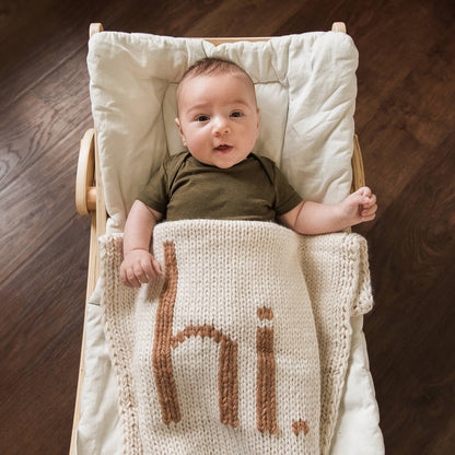 Hi Hand-Knit Baby Blanket - Pecan