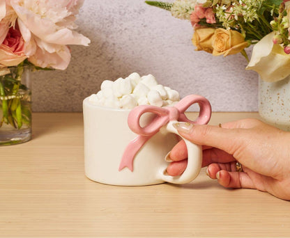 Pink Bow Ceramic Mug - Handle