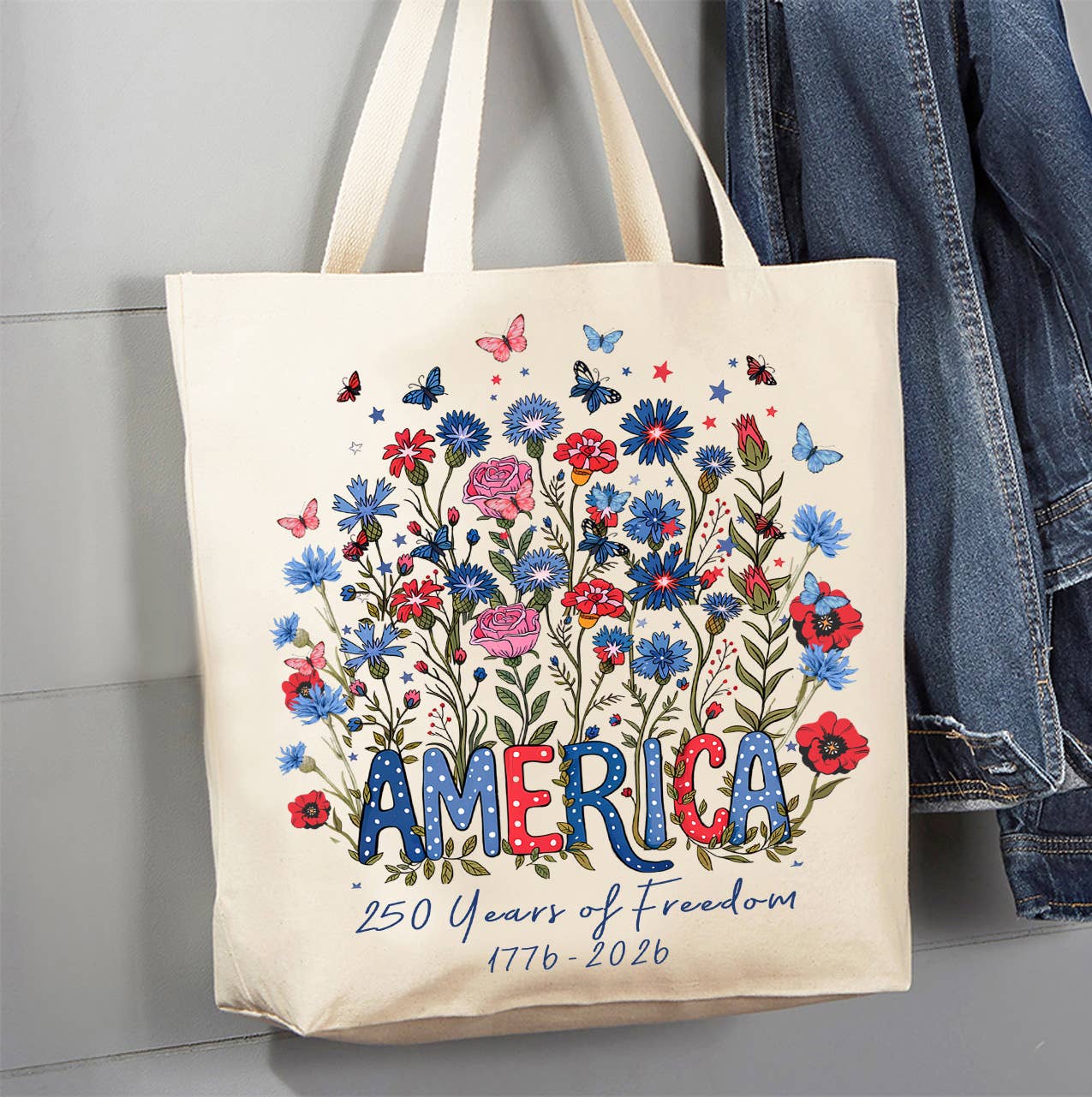 U.S. 250th Anniversary Flowers - Canvas Tote Bag