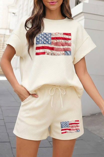 Textured USA Flag Graphic Shirt & Shorts Set