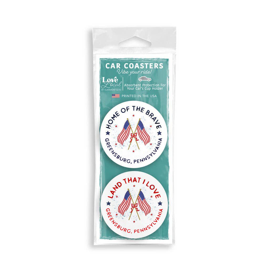 American Flag Car Coaster Set - Greensburg, Pennsylvania