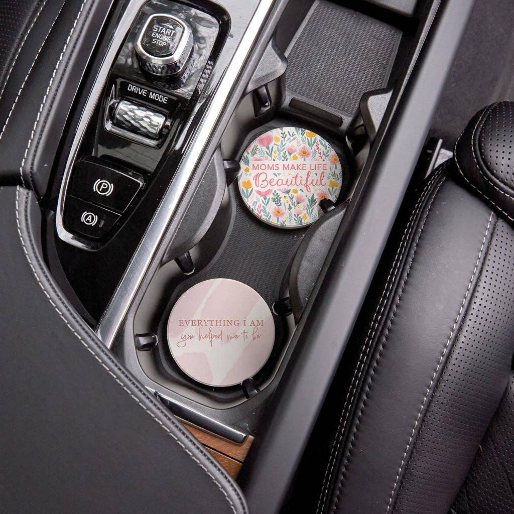 Floral Moms Make Life Beautiful Car Coaster Set
