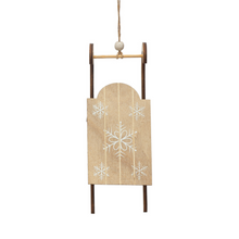 Load image into Gallery viewer, Wood Sled Ornament with Snowflakes
