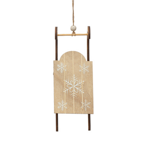 Wood Sled Ornament with Snowflakes