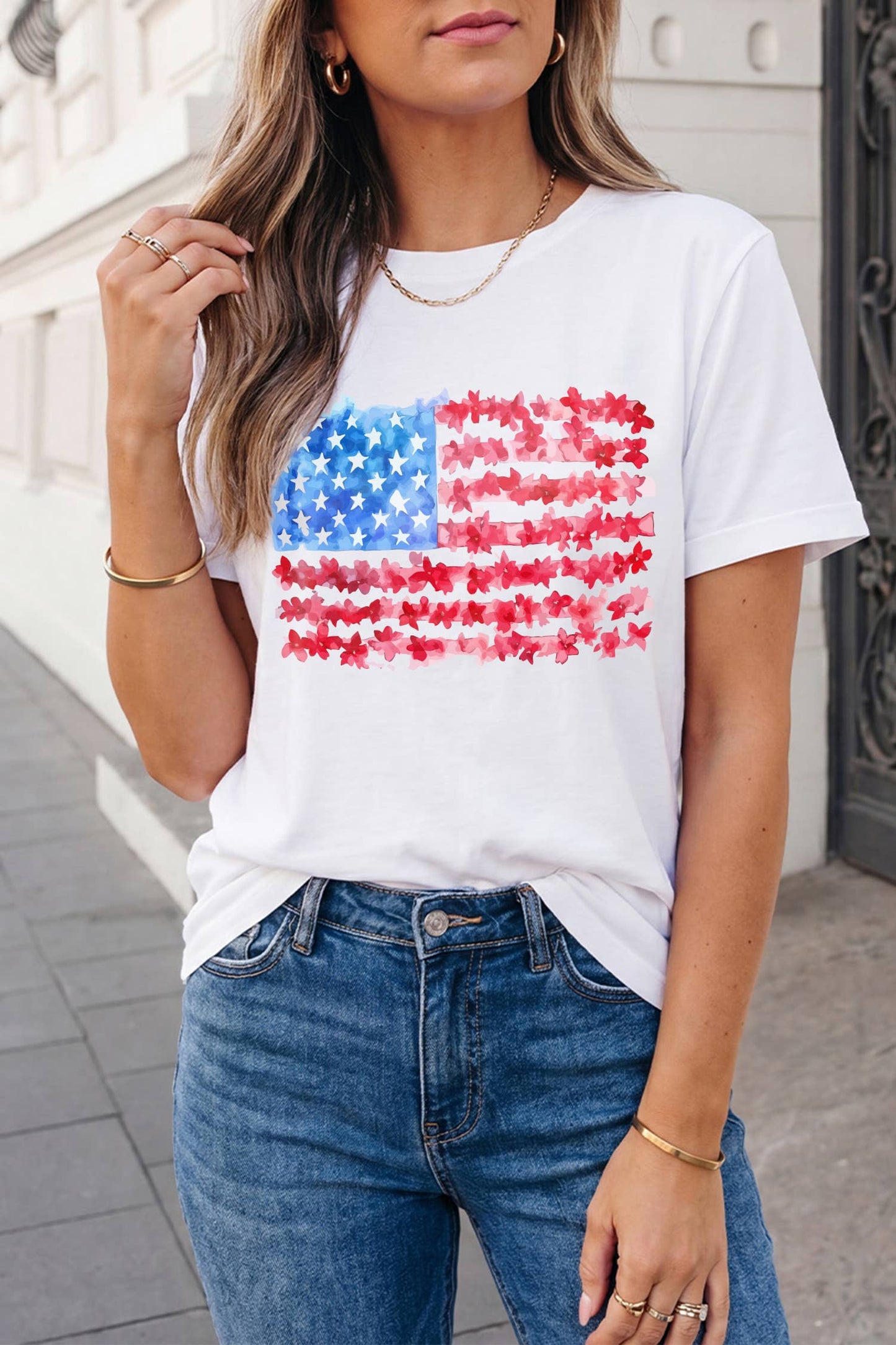 USA Flag Crew Neck Graphic Tee