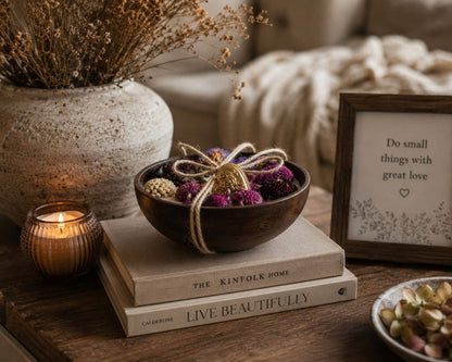 Wildflower Heart & Botanical Wooden Bowl Soy Candle