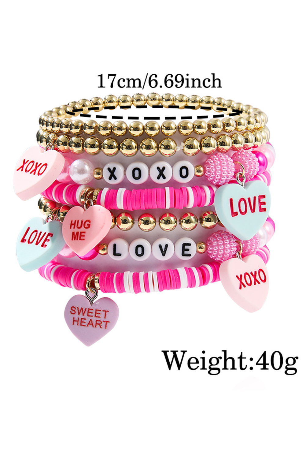Valentine Heart Beaded Elastic Bracelet Set