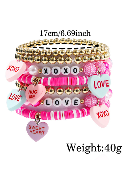 Valentine Heart Beaded Elastic Bracelet Set